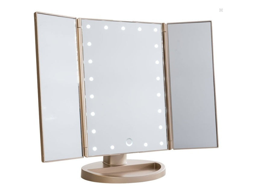 24 LED Magnifying Lighted Cosmetic Makeup Mirror Tabletop Tri-fold Touch Screen Mirror Touch Screen BAZONA