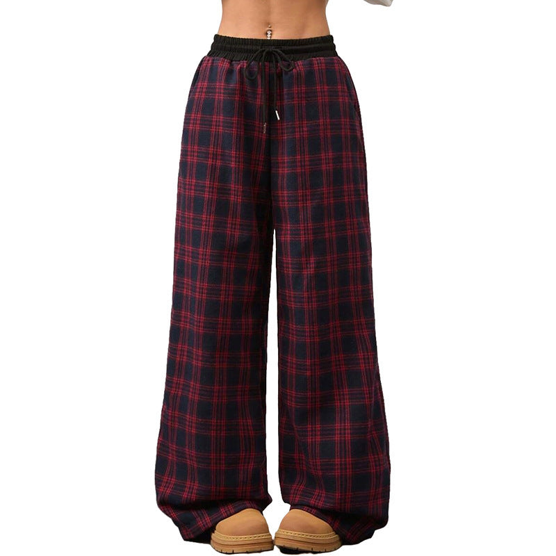 Retro Plaid Loose Casual Pants Fashion Sports Straight Pants BAZONA