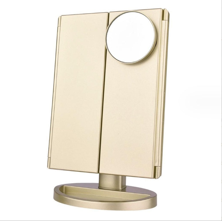 24 LED Magnifying Lighted Cosmetic Makeup Mirror Tabletop Tri-fold Touch Screen Mirror Touch Screen BAZONA