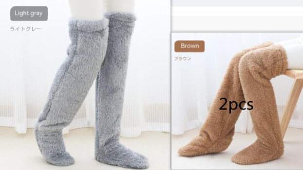 Over Knee High Fuzzy Long Socks Winter Warm Cold Leg Knee Joint Cold-proof Stockings Home Floor Sleeping Socks - bazona.com