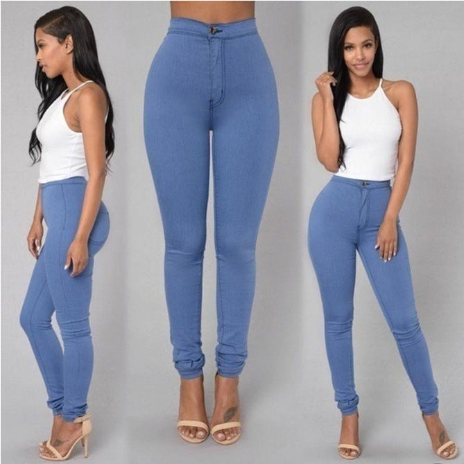 Casual Pants For Women High Waist Stretch Slim Trouser Skinny Candy Color Jeans BAZONA