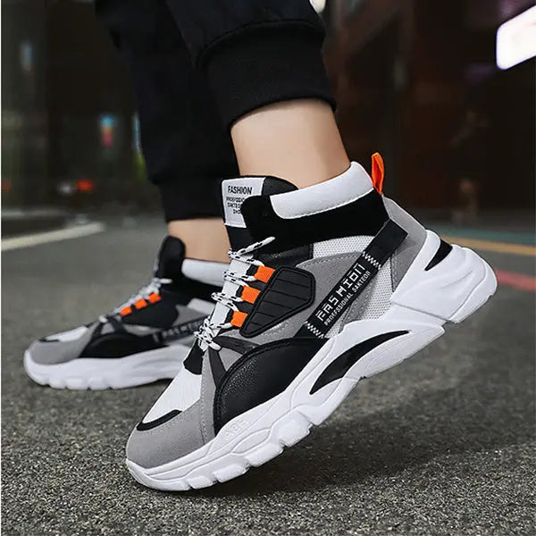 Men's Lace-up Color-matching Sneakers Fashion High-top Height-increasing Casual Shoes