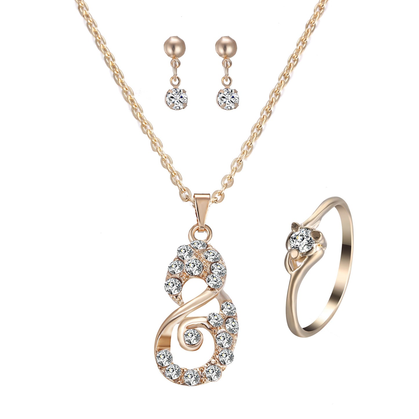 Heart Pendant Jewelry Set Rhinestone Jewellery BAZONA