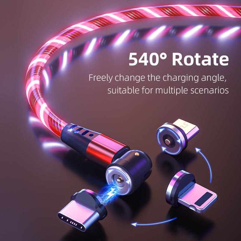 540 Rotate Luminous Magnetic Cable 3A Fast Charging Mobile Phone Charge Cable For LED Micro USB Type C For I Phone Cable BAZONA