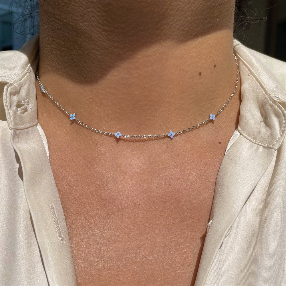 Ins Style Fashion Blue Flower Necklace Vacation Beach Travel Spring Summer Jewelry BAZONA