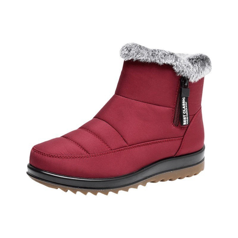 Winter Snow Boot With Side Zipper Fashion Warm Plush Ankle Boots Women's Fleece Short Shoes BAZONA