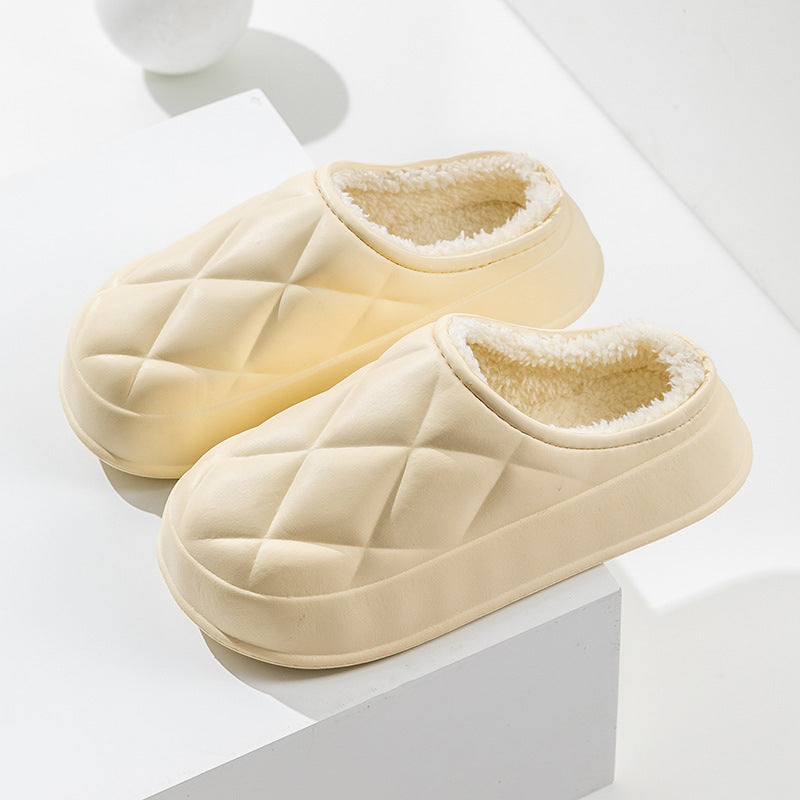 Winter Plush Slippers Women's Indoor Outdoor Fashion Rhombus Design Warm Plush Shoes House Confinement Shoes BAZONA