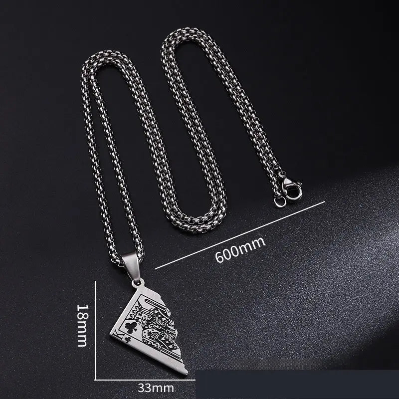Original Poker QK Pendant Necklace Trendy Men And Women Thai Silver Niche Hip Hop Cool Sweater Chain