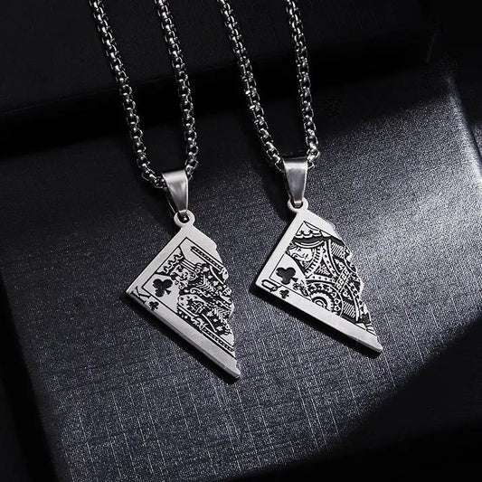 Original Poker QK Pendant Necklace Trendy Men And Women Thai Silver Niche Hip Hop Cool Sweater Chain