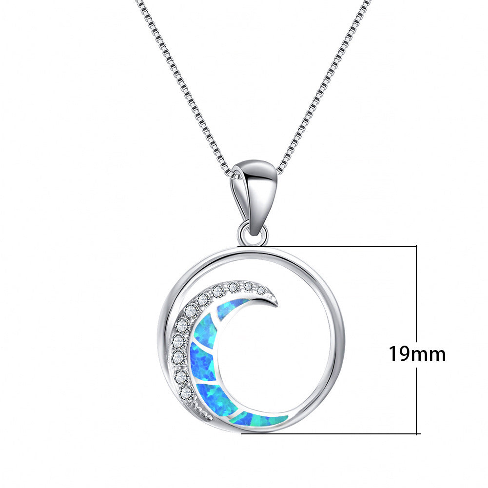 Pendant, White Gold, White Diamonds, Moon-Shaped Glossy Circle Jewellery BAZONA