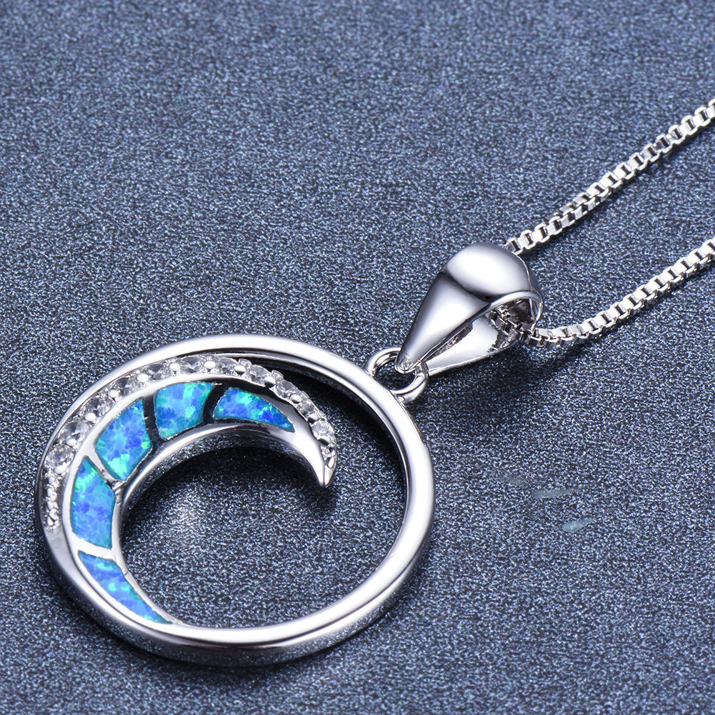 Pendant, White Gold, White Diamonds, Moon-Shaped Glossy Circle Jewellery BAZONA