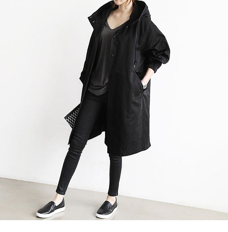 Women Windbreaker Jacket Casual Loose Button Pockets Hooded Quick Dry Windproof Waterproof Clothes For Outdoor Hiking Camping BAZONA