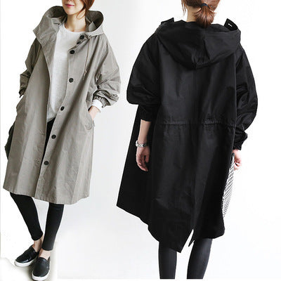 Women Windbreaker Jacket Casual Loose Button Pockets Hooded Quick Dry Windproof Waterproof Clothes For Outdoor Hiking Camping BAZONA