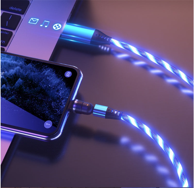 540 Rotate Luminous Magnetic Cable 3A Fast Charging Mobile Phone Charge Cable For LED Micro USB Type C For I Phone Cable BAZONA