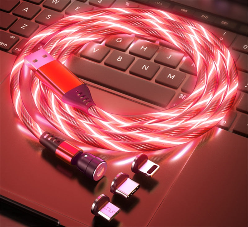 540 Rotate Luminous Magnetic Cable 3A Fast Charging Mobile Phone Charge Cable For LED Micro USB Type C For I Phone Cable BAZONA