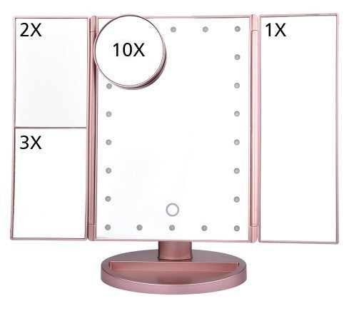 24 LED Magnifying Lighted Cosmetic Makeup Mirror Tabletop Tri-fold Touch Screen Mirror Touch Screen BAZONA