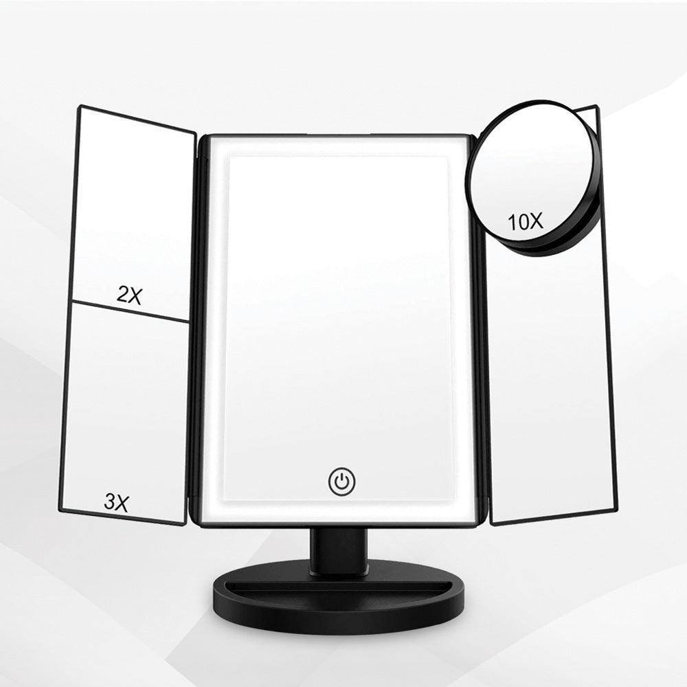 24 LED Magnifying Lighted Cosmetic Makeup Mirror Tabletop Tri-fold Touch Screen Mirror Touch Screen BAZONA