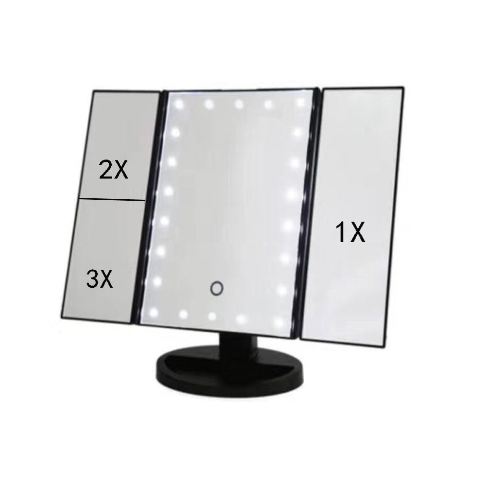 24 LED Magnifying Lighted Cosmetic Makeup Mirror Tabletop Tri-fold Touch Screen Mirror Touch Screen BAZONA
