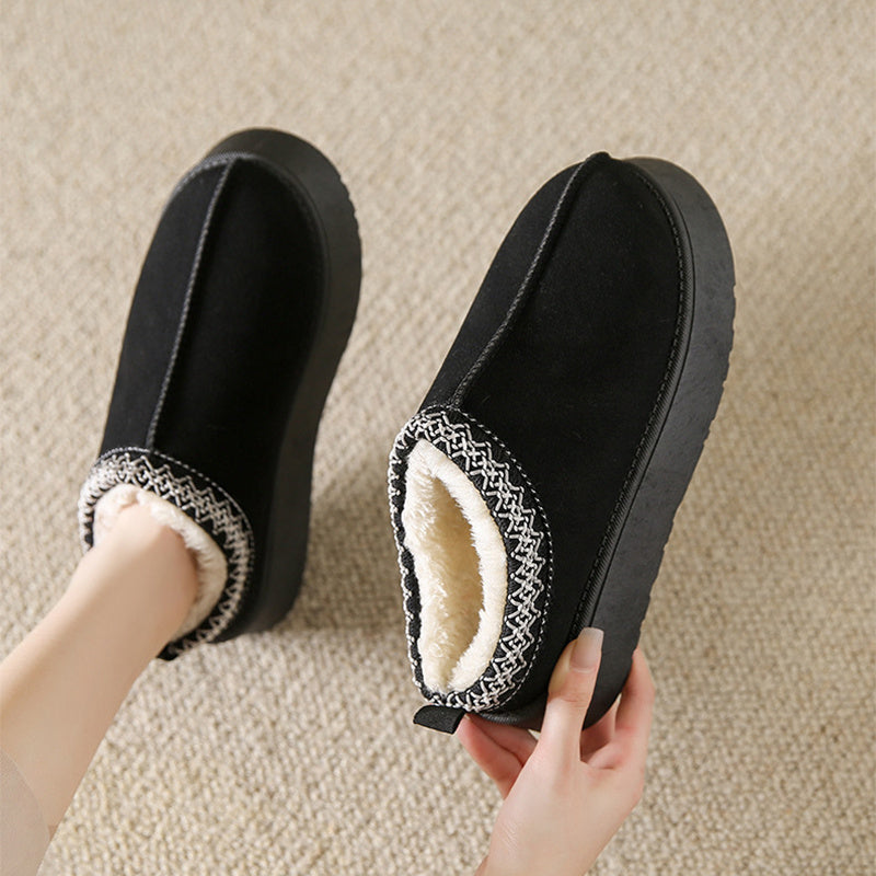 Baotou Plush Half Slippers Home Snow Boots Women's Fleece Warm Thick Bottom Cotton Shoes Ankle Flats - bazona.com