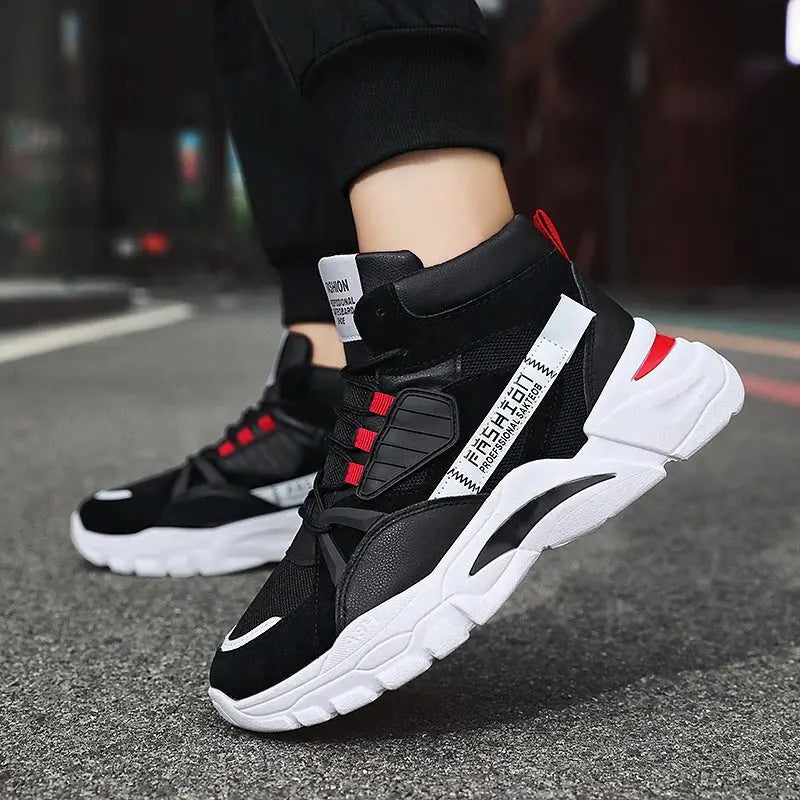 Men's Lace-up Color-matching Sneakers Fashion High-top Height-increasing Casual Shoes