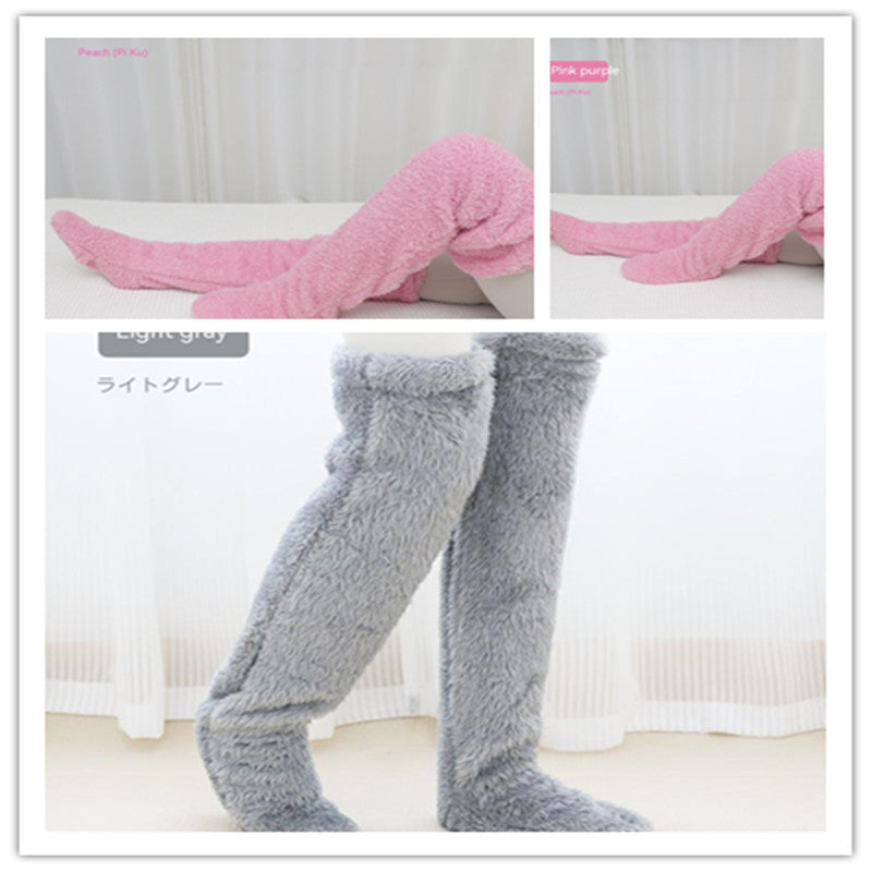 Over Knee High Fuzzy Long Socks Winter Warm Cold Leg Knee Joint Cold-proof Stockings Home Floor Sleeping Socks - bazona.com