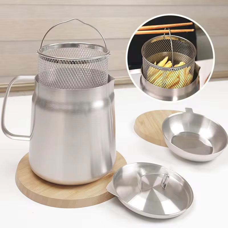 304 Stainless Steel Versatile Oil Filter Vessel Large Capacity With Filter Frying Basket Deep Fryer Separating Grease Separator BAZONA