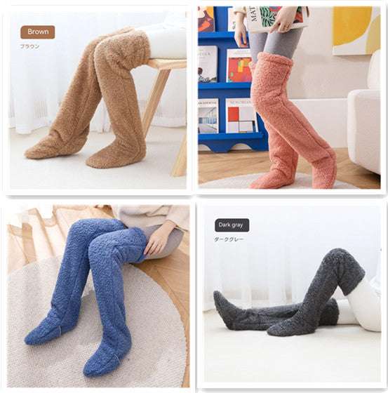 Over Knee High Fuzzy Long Socks Winter Warm Cold Leg Knee Joint Cold-proof Stockings Home Floor Sleeping Socks - bazona.com