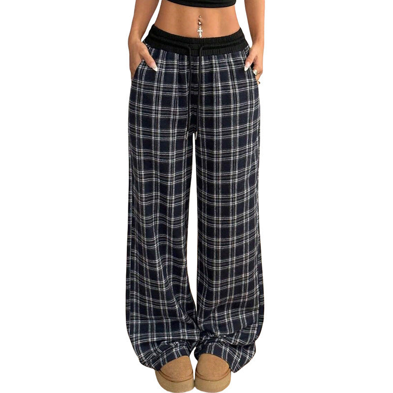 Retro Plaid Loose Casual Pants Fashion Sports Straight Pants BAZONA