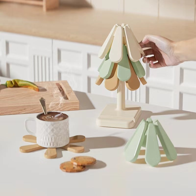 4pcs Silicone Mat Dishes Insulation Pad Tree Shape Trivet Set Coaster For Teapot Hot Pots Halloween Placemats Table Gift Kitchen Gadgets BAZONA