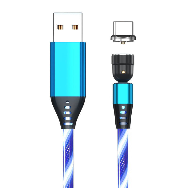 540 Rotate Luminous Magnetic Cable 3A Fast Charging Mobile Phone Charge Cable For LED Micro USB Type C For I Phone Cable BAZONA
