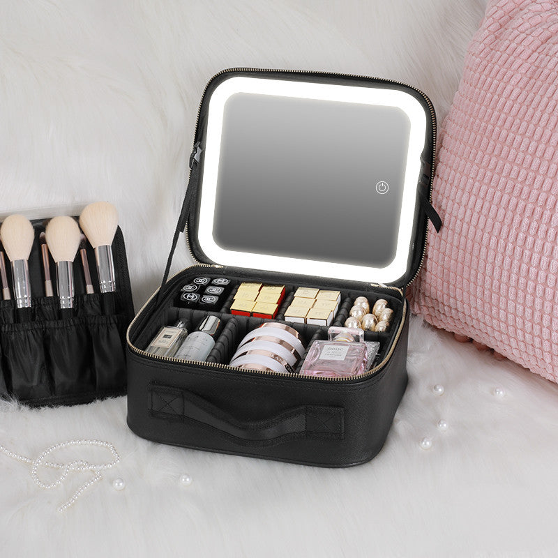 Smart LED Cosmetic Case with Mirror – Large Capacity Travel Makeup Bag & Portable Storage