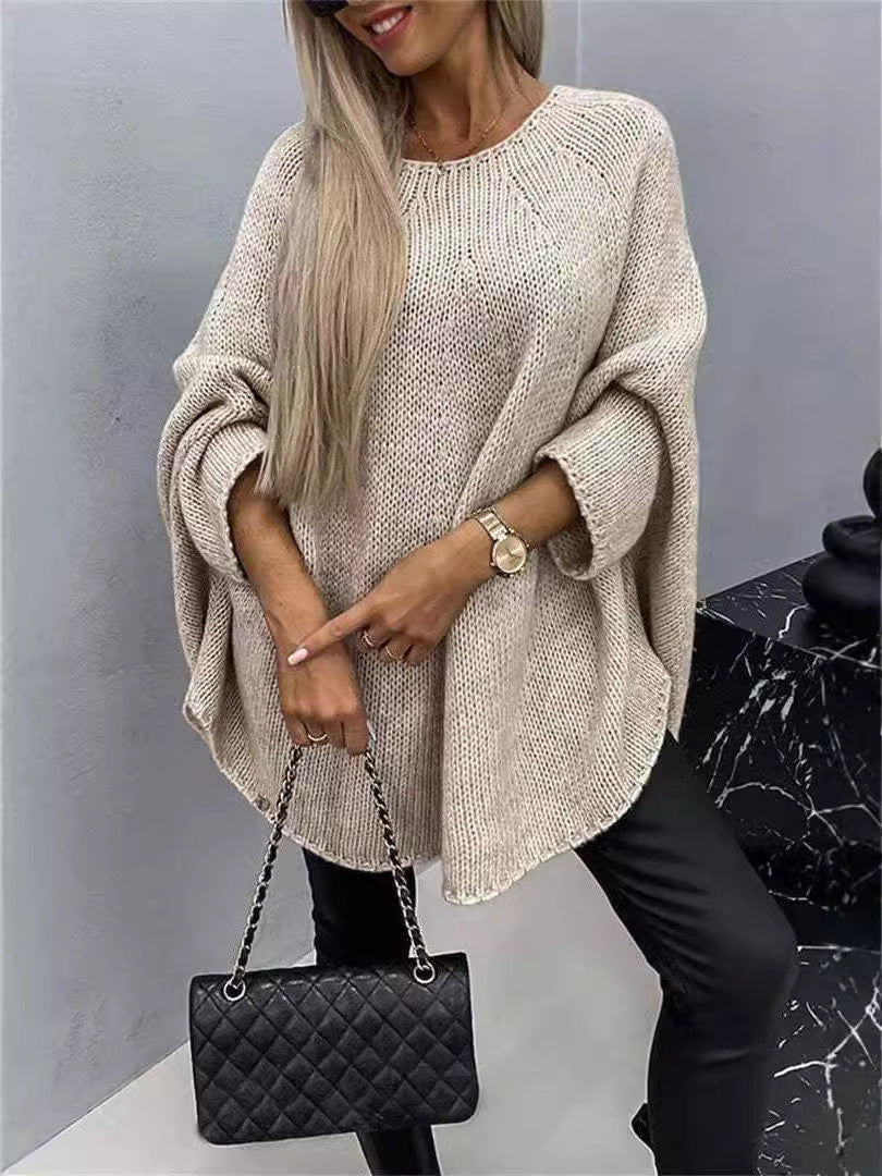 Winter Loose Batwing Sleeve Pullover Sweater Fashion Oversized Knitted Shawl Sweater Tops For Women Clothing BAZONA