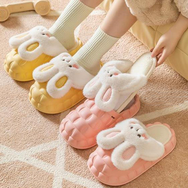 Cute Rabbit Shoes Winter Fuzzy Slippers Women Detachable Washable House Shoes BAZONA