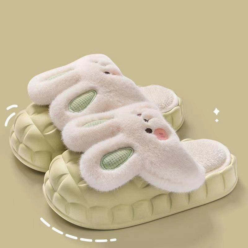 Cute Rabbit Shoes Winter Fuzzy Slippers Women Detachable Washable House Shoes BAZONA