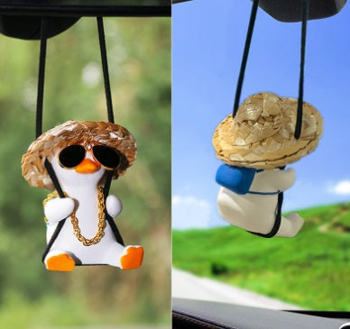 Cowboy Pistol Duck Car Mirror Pendant – Funny & Cool Anime-Inspired Car Decor