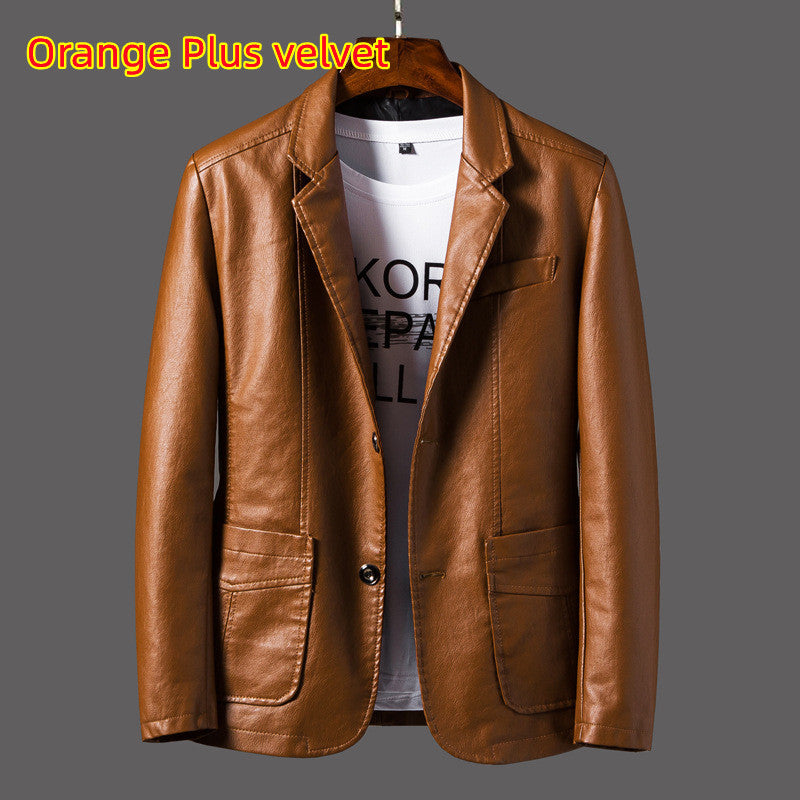 Leather Men's Autumn And Winter Jacket Thin Lapel BAZONA