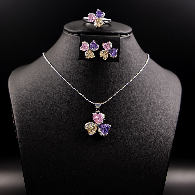 Clover Zircon Diamond Jewellery Set Women BAZONA