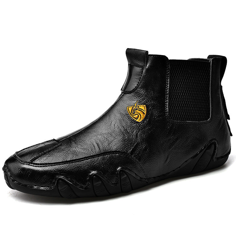 Warm Men's Casual Shoes Men's Leather High Top Peas Shoes BAZONA