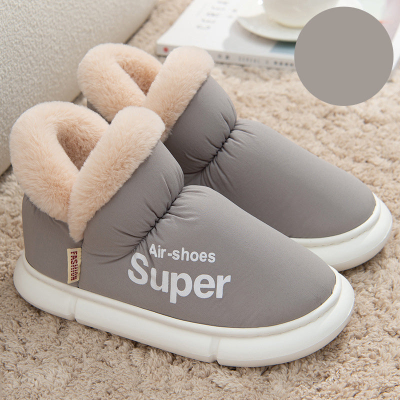 Warm House Shoes Plush Fleece High Back Heel Slippers Home Winter Warm Couple Shoes BAZONA