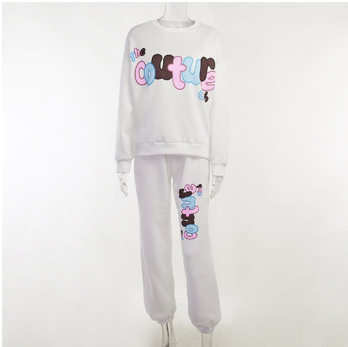 English Printing Sweatshirt And Sweatpants Suit Loose Two-piece Suit BAZONA