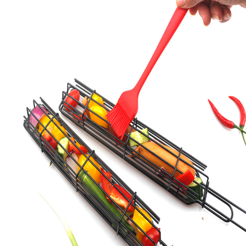 New Mesh Wooden Handle Sausage Clip Barbecue BBQ Tool Rack BAZONA