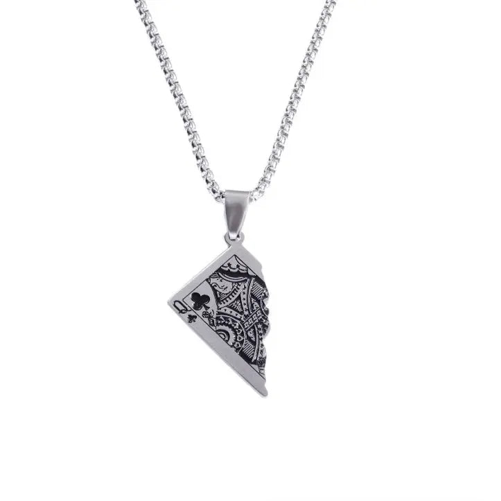 Original Poker QK Pendant Necklace Trendy Men And Women Thai Silver Niche Hip Hop Cool Sweater Chain