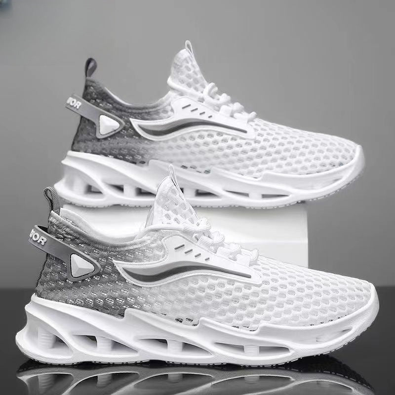 Men's Lace-up Sneakers Mesh Sports Shoes Fashion Hollow-sole Low Top Running Shoes BAZONA