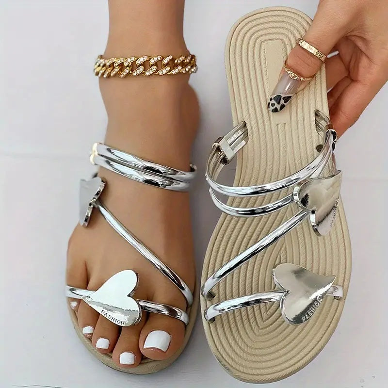 Heart Shape Slippers Summer Flat Love Beach Shoes Women BAZONA