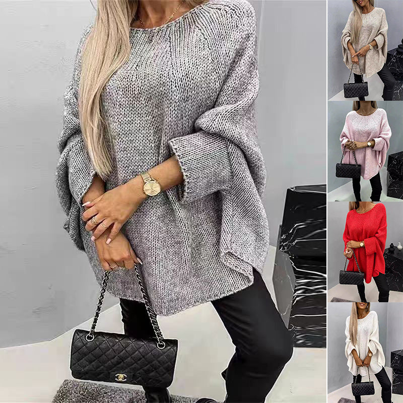 Winter Loose Batwing Sleeve Pullover Sweater Fashion Oversized Knitted Shawl Sweater Tops For Women Clothing BAZONA