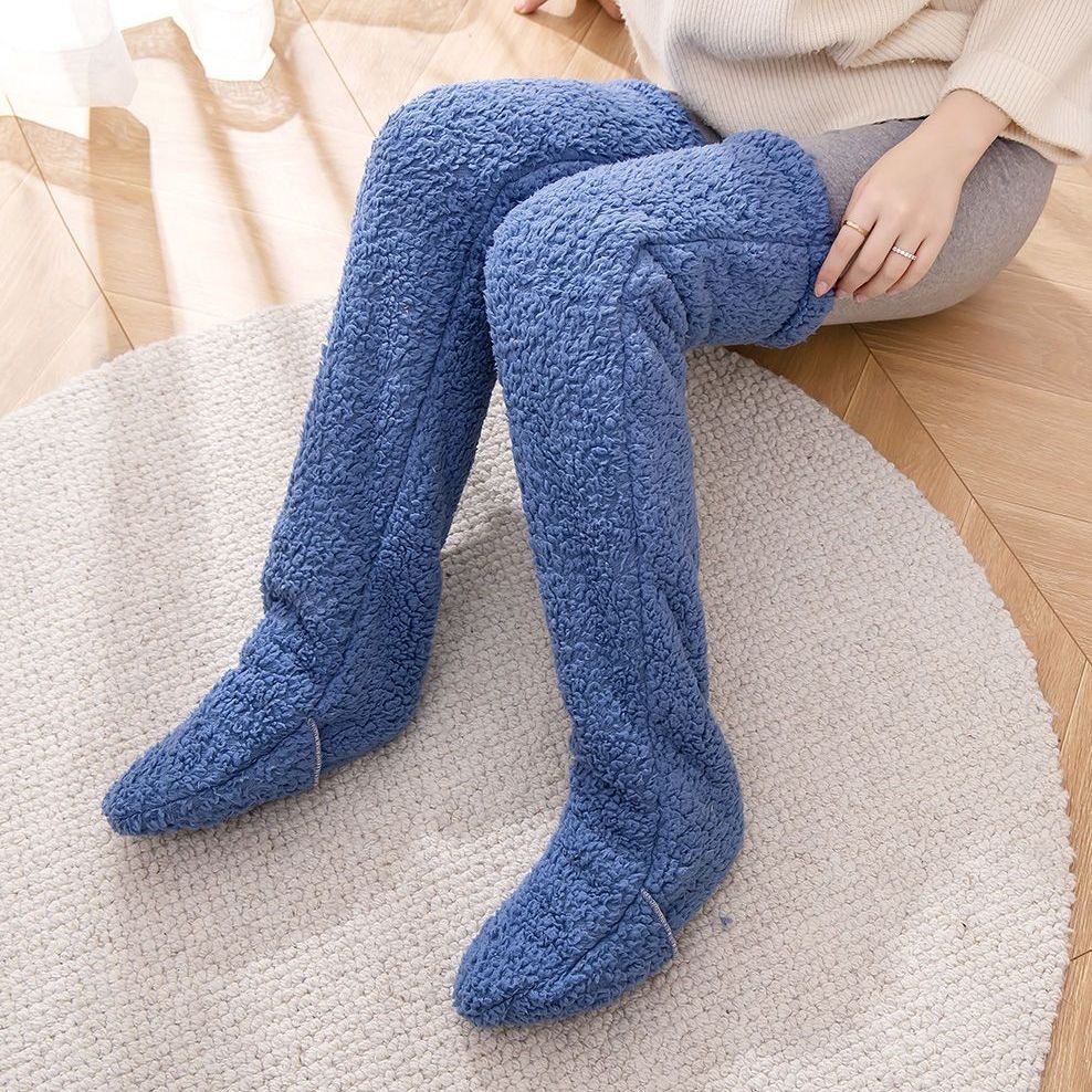 Over Knee High Fuzzy Long Socks Winter Warm Cold Leg Knee Joint Cold-proof Stockings Home Floor Sleeping Socks - bazona.com