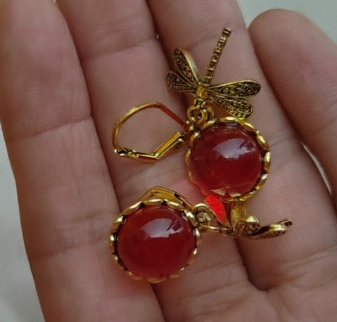 Fashion Jewelry Women's Earrings Hanging Vintage Dragonfly Pendant Earring Boho Chakra Blue Moonstone Drop Earrings For Women Wedding Charm Ethnic Jewellery BAZONA