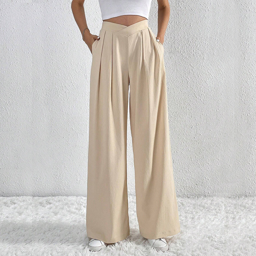 Summer New Solid Color Pleated Casual Wide-leg Pants Loose Casual Women's Commuting Versatile Style Comfortable TrousersS BAZONA