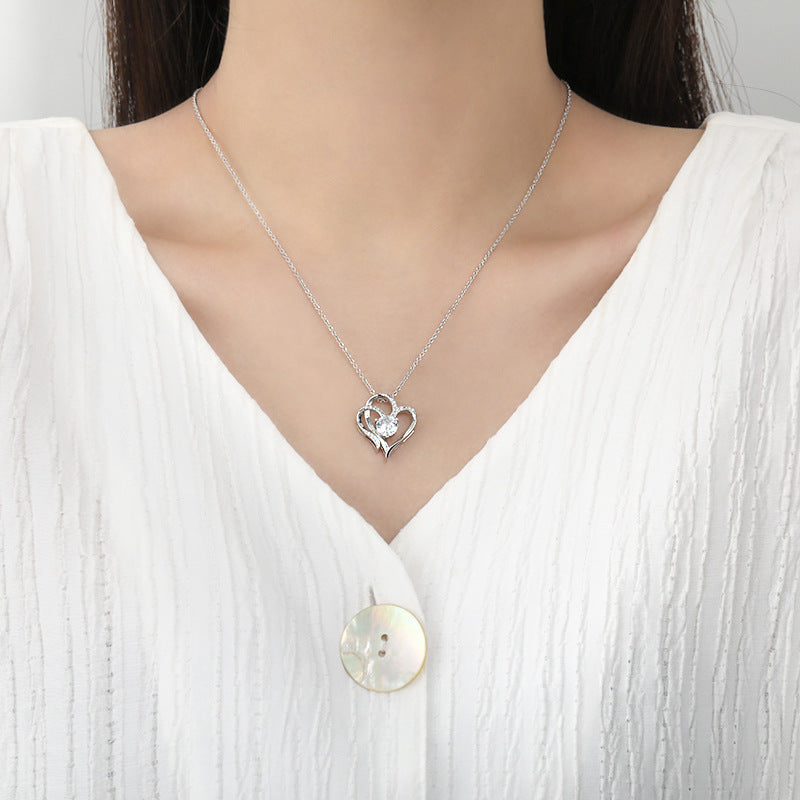 Zircon Double Love Necklace With Rhinestones Ins Personalized Heart-shaped Necklace Clavicle Chain Jewelry For Women Valentine's Day BAZONA