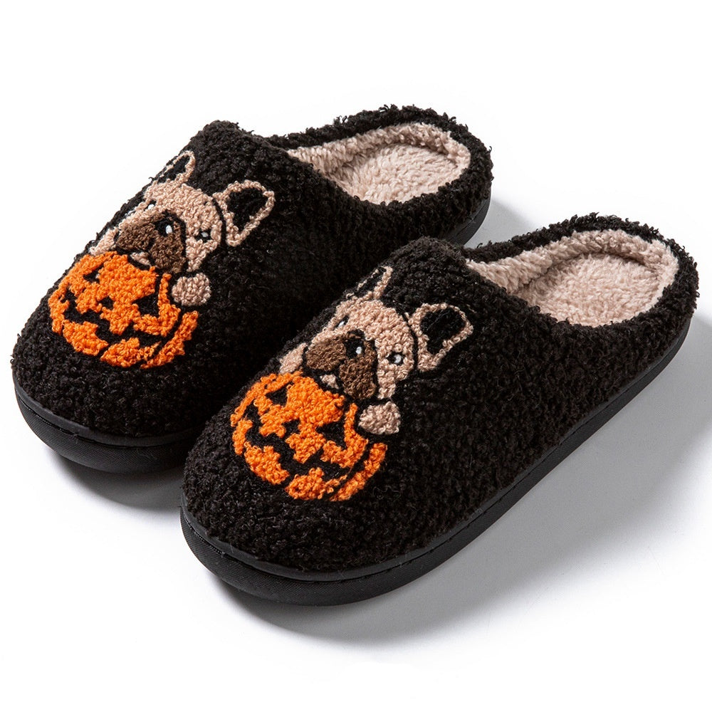 2024 New Halloween Cute Comfy Pumpkin House Slippers Outdoor Indoor For Spooky Season Non-slip Velvet Cotton Slippers BAZONA